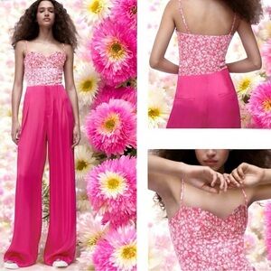 NEW Zara Pink and White Floral Pink Sweetheart Corset Bodysuit Women’s Size S